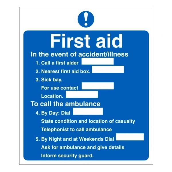 First Aid In The Event Of An Accident Sign