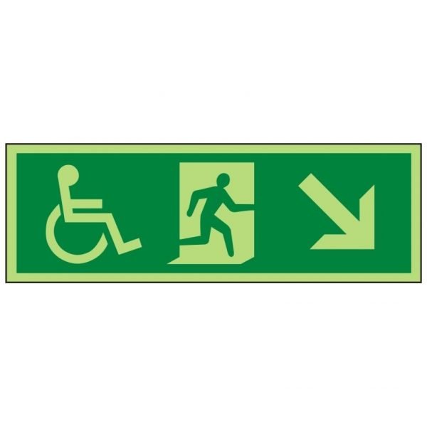 Disabled Running Man Down Right Photoluminescent Sign