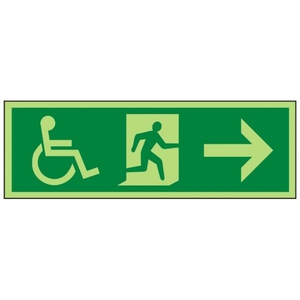 Disabled Running Man Arrow Right Photoluminescent Sign