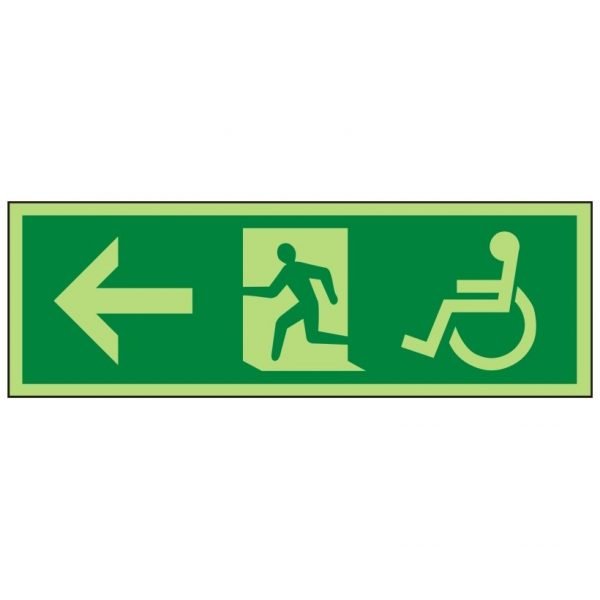 Disabled Running Man Arrow Left Photoluminescent Sign