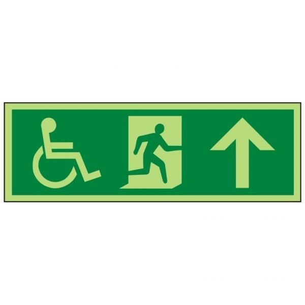 Disabled Running Man Arrow Up Photoluminescent Sign