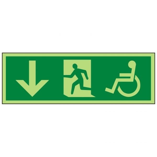 Disabled Running Man Arrow Down Photoluminescent Sign