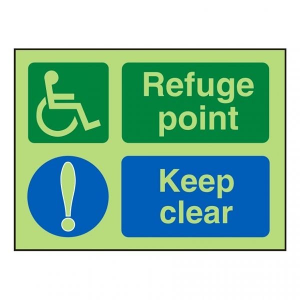 Disabled Refuge Point Keep Clear Photoluminescent Sign