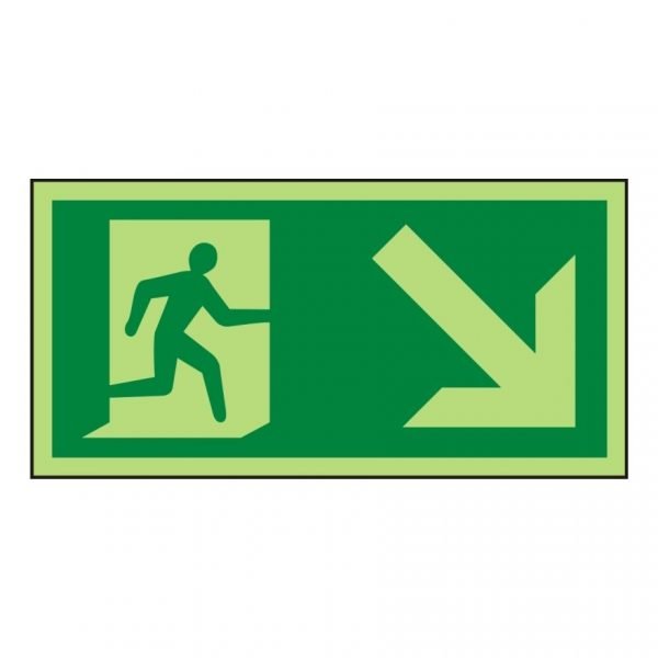 Running Man Arrow Down Right Photoluminescent Sign