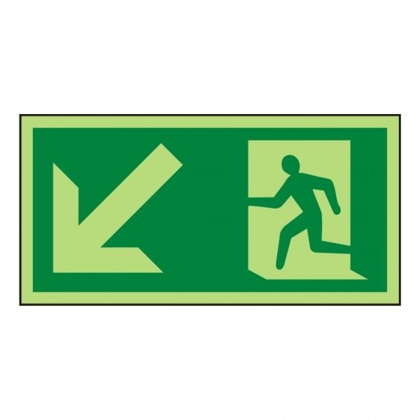 Running Man Arrow Down Left Photoluminescent Sign