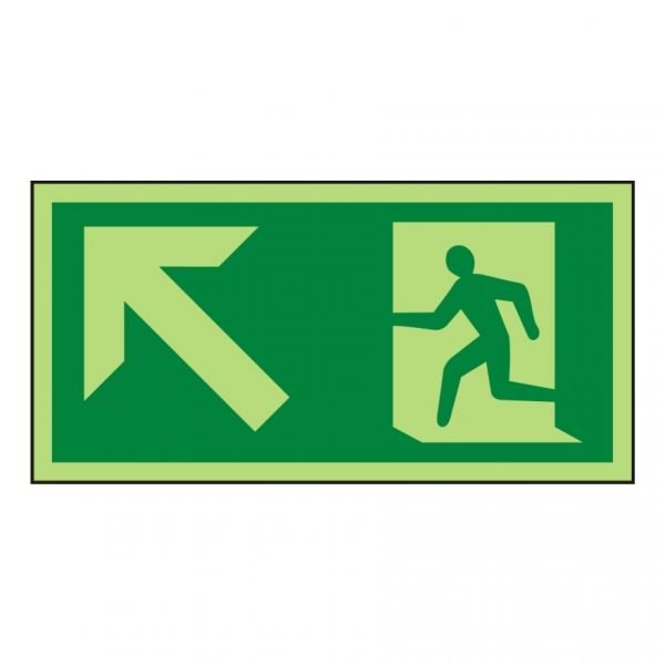 Running Man Arrow Up Left Photoluminescent Sign