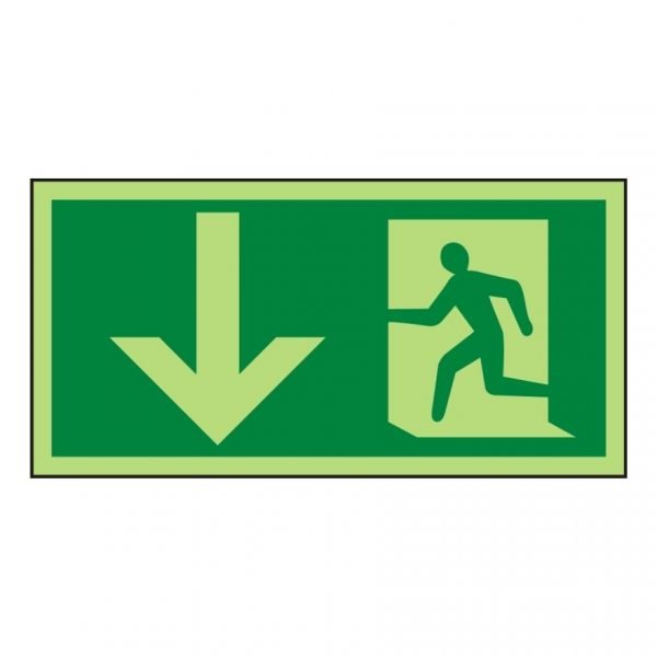 Running Man Arrow Down Photoluminescent Sign