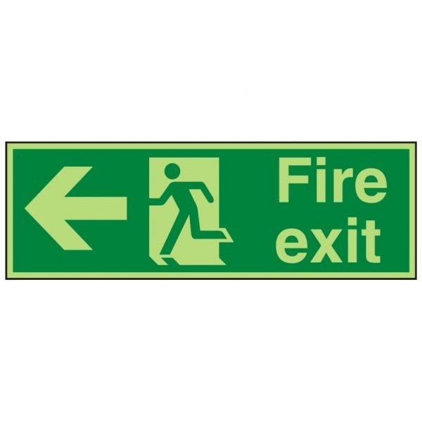 Fire Exit Running Man Arrow Left Photoluminescent Sign