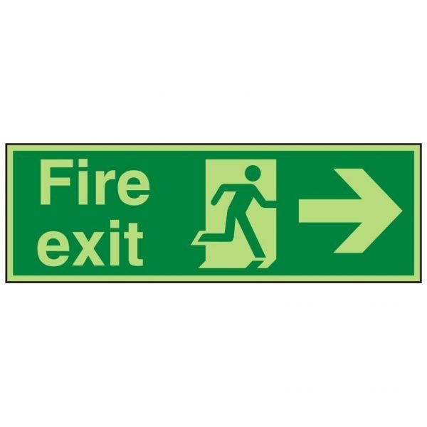 Fire Exit Running Man Arrow Right Photoluminescent Sign