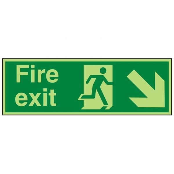 Fire Exit Running Man Arrown Down Right Photoluminescent Sign