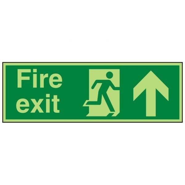 Fire Exit Running Man Arrow Up Photoluminescent Sign