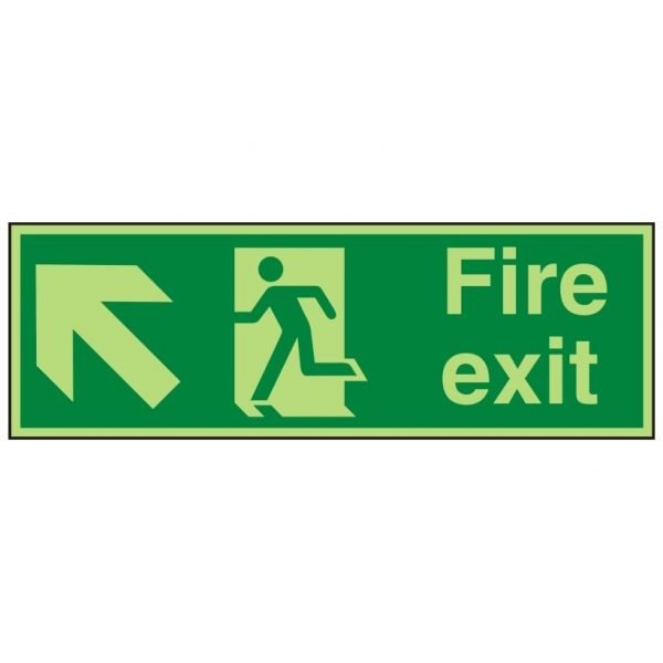 Fire Exit Running Man Arrow Up Left Photoluminescent Sign
