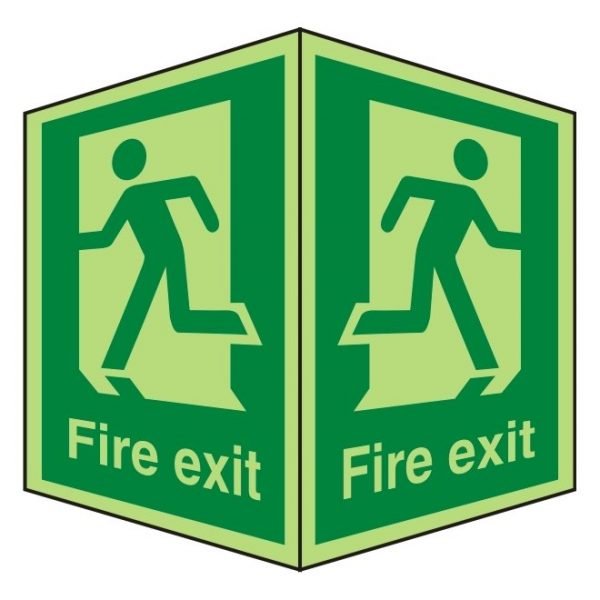Fire Exit Running Man Double Sided Photoluminescent Sign