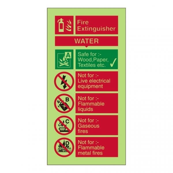 Fire Extinguisher Water Photoluminescent Sign