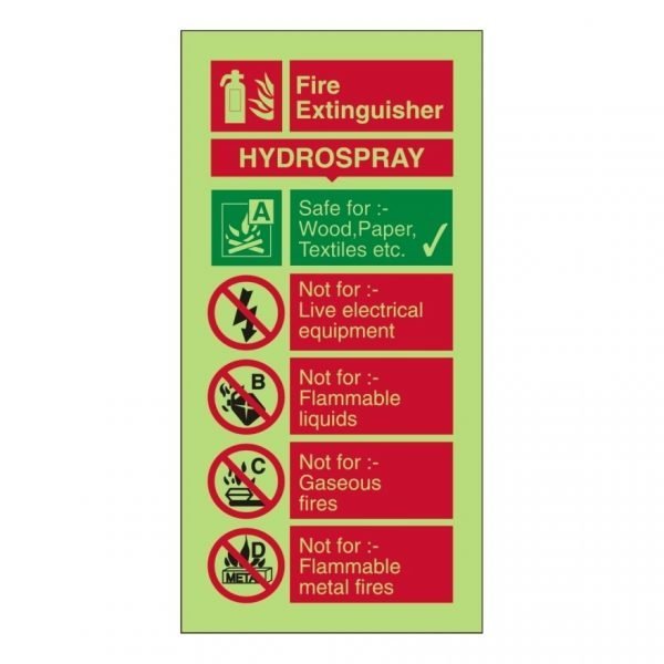 Fire Extinguisher Hydrospray Photoluminescent Sign