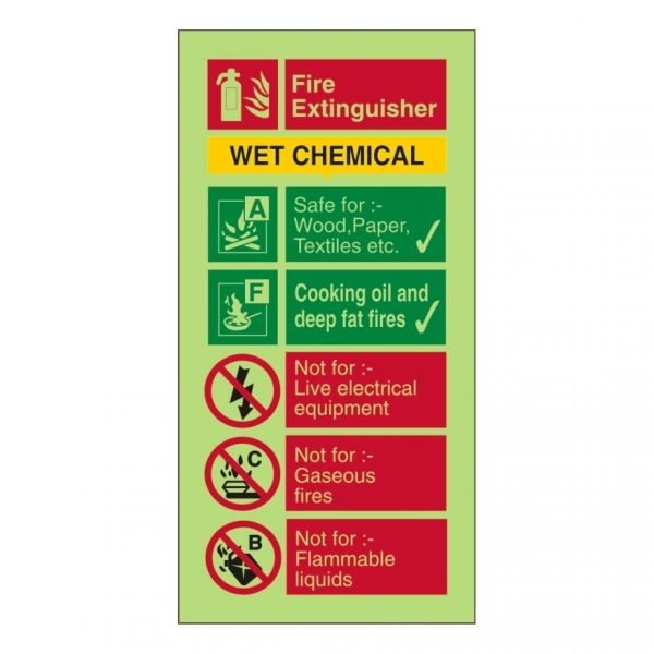 Fire Extinguisher Wet Chemical Photoluminescent Sign
