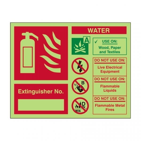 Extinguisher No Water Photoluminescent Sign