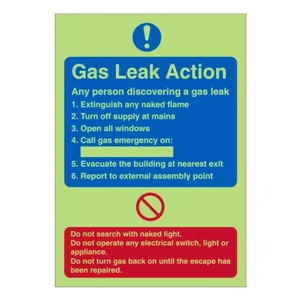 Gas Leak Action Photoluminescent Sign