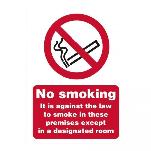 No Smoking Except For Designated Room Sign