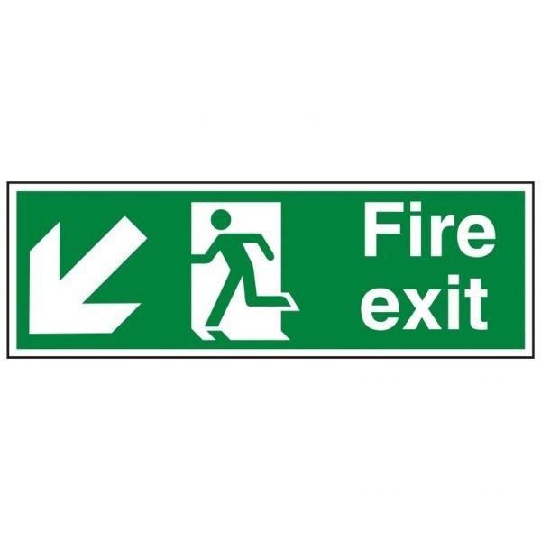 Fire Exit Running Man Arrow Down Left Sign