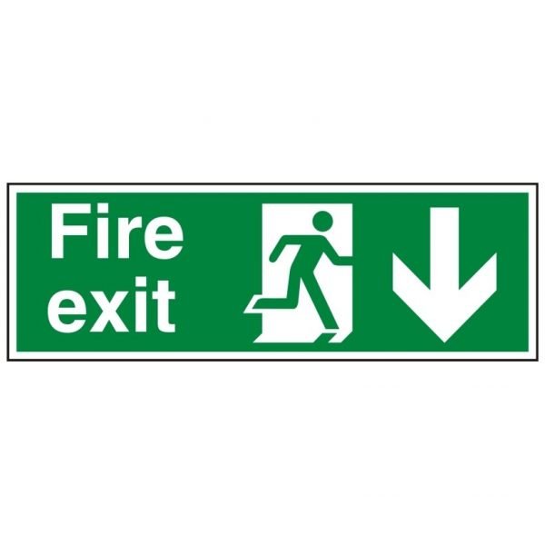 Fire Exit Running Man Arrow Down Sign